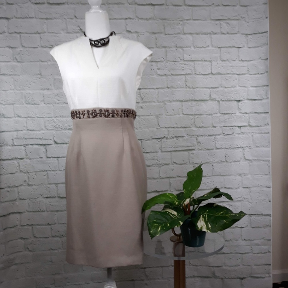 Tahari work / office sheath dress with beadwork.